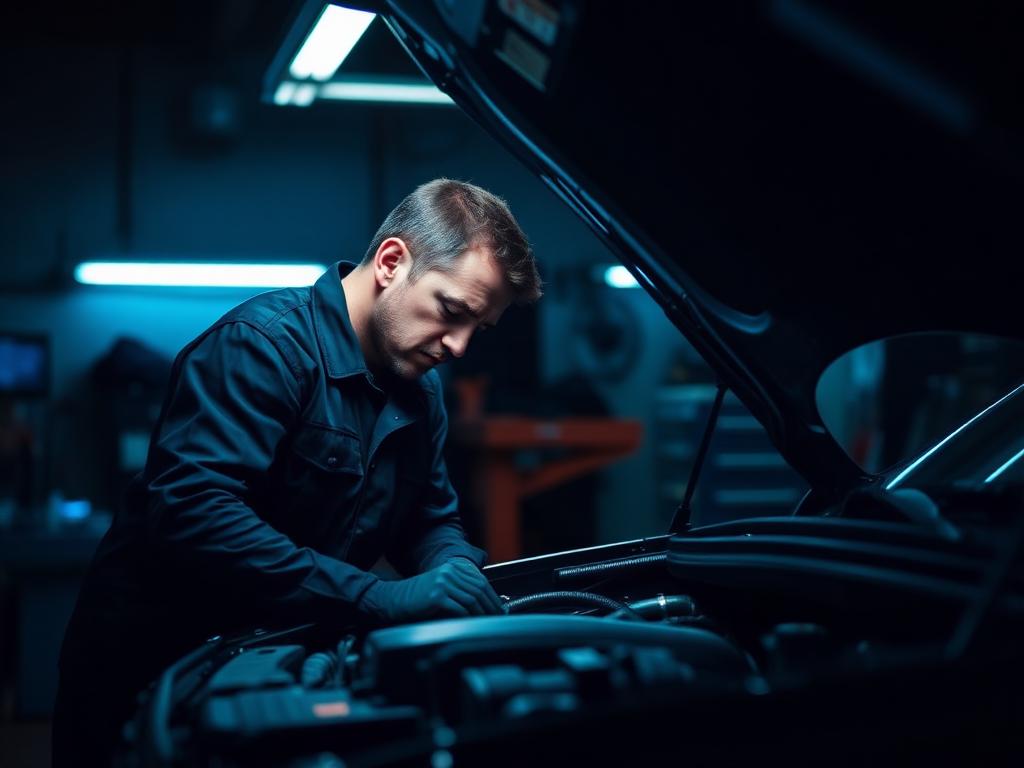 Technician working on an Opel engine